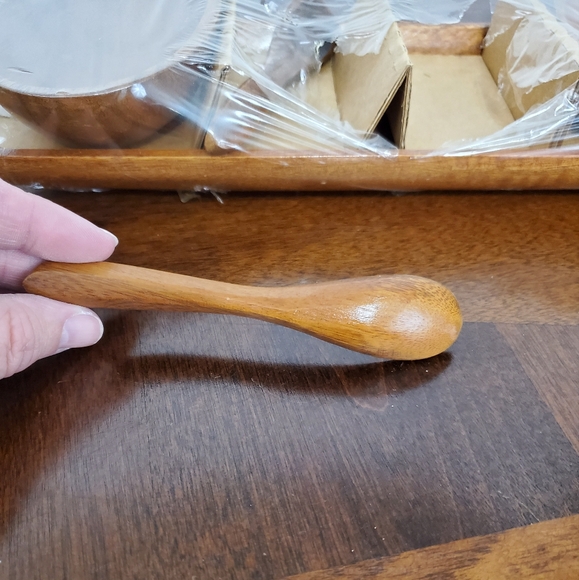 Vintage Ali'i Woods Honolulu Handcarved Wood Art Condiment Bowls, Spoons & Tray - Picture 7 of 11